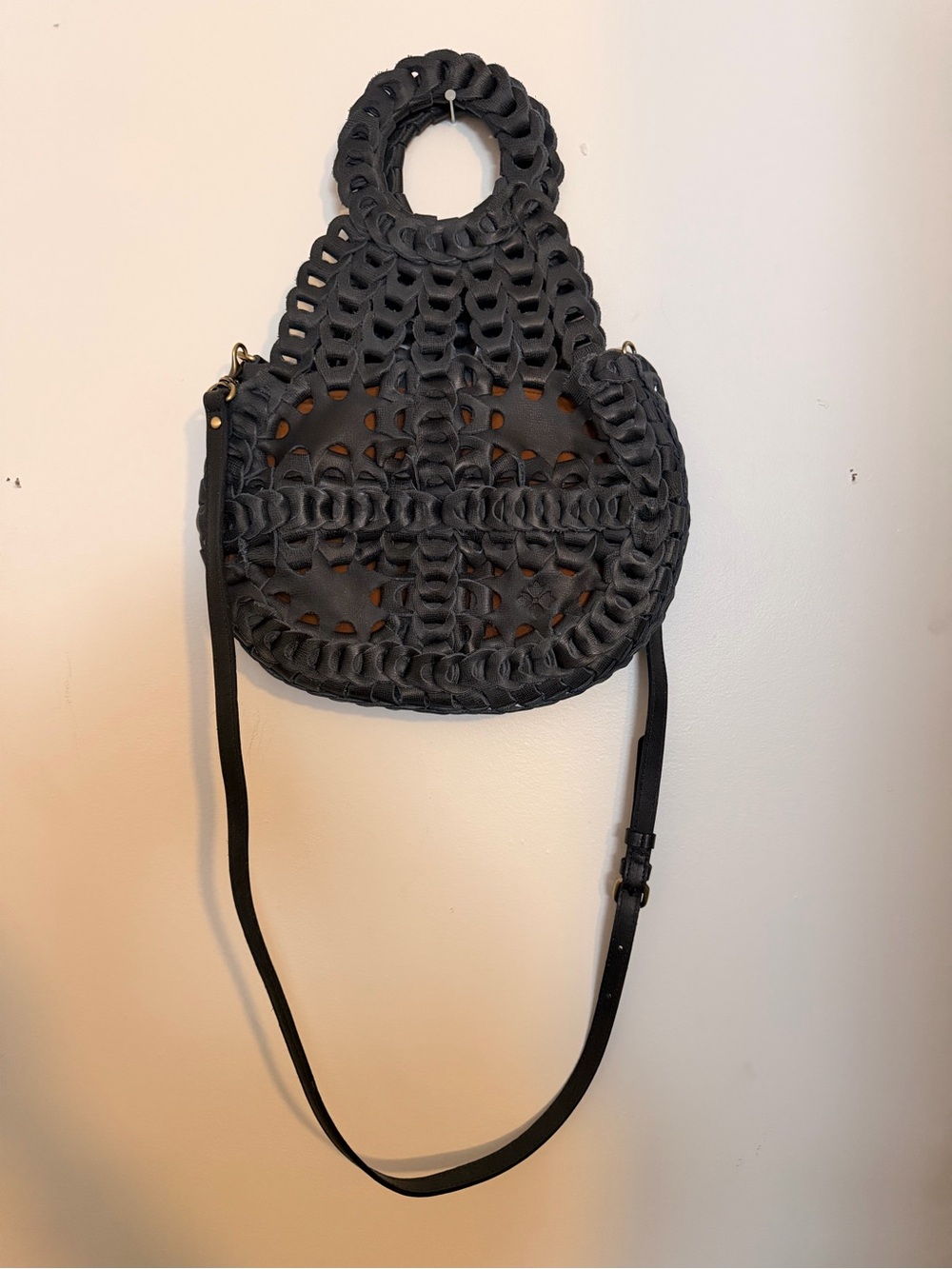 Patricia Nash Pisticci Navy Blue Woven Round Crossbody Bag